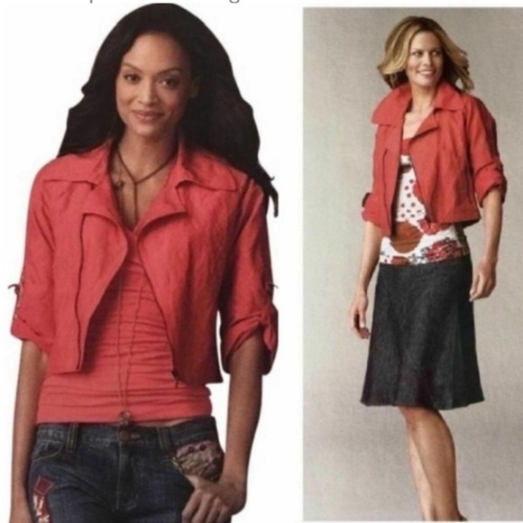 CAbi 913 coral orange cropped moto scooter jacket size small spring jacket EUC - Picture 2 of 7